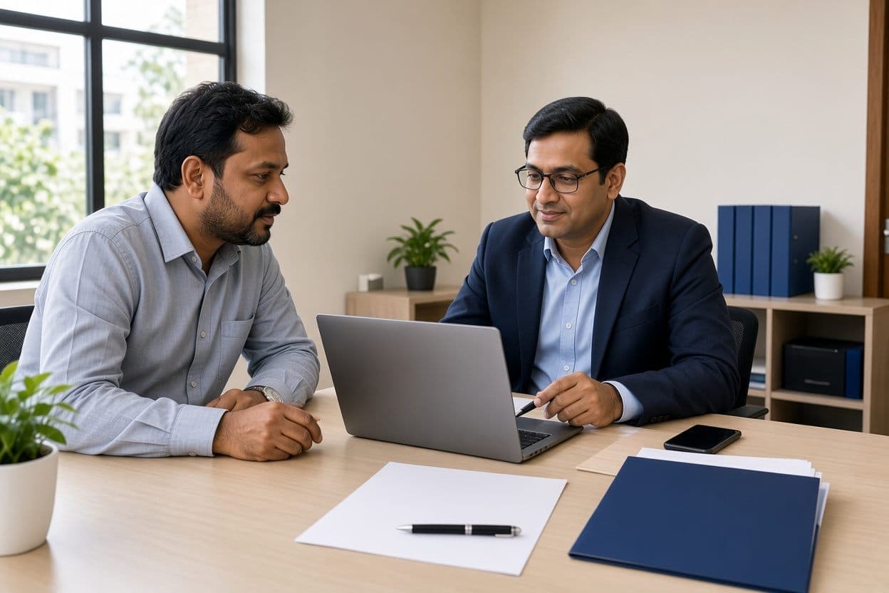 A finance advisor reviewing an application with a customer
